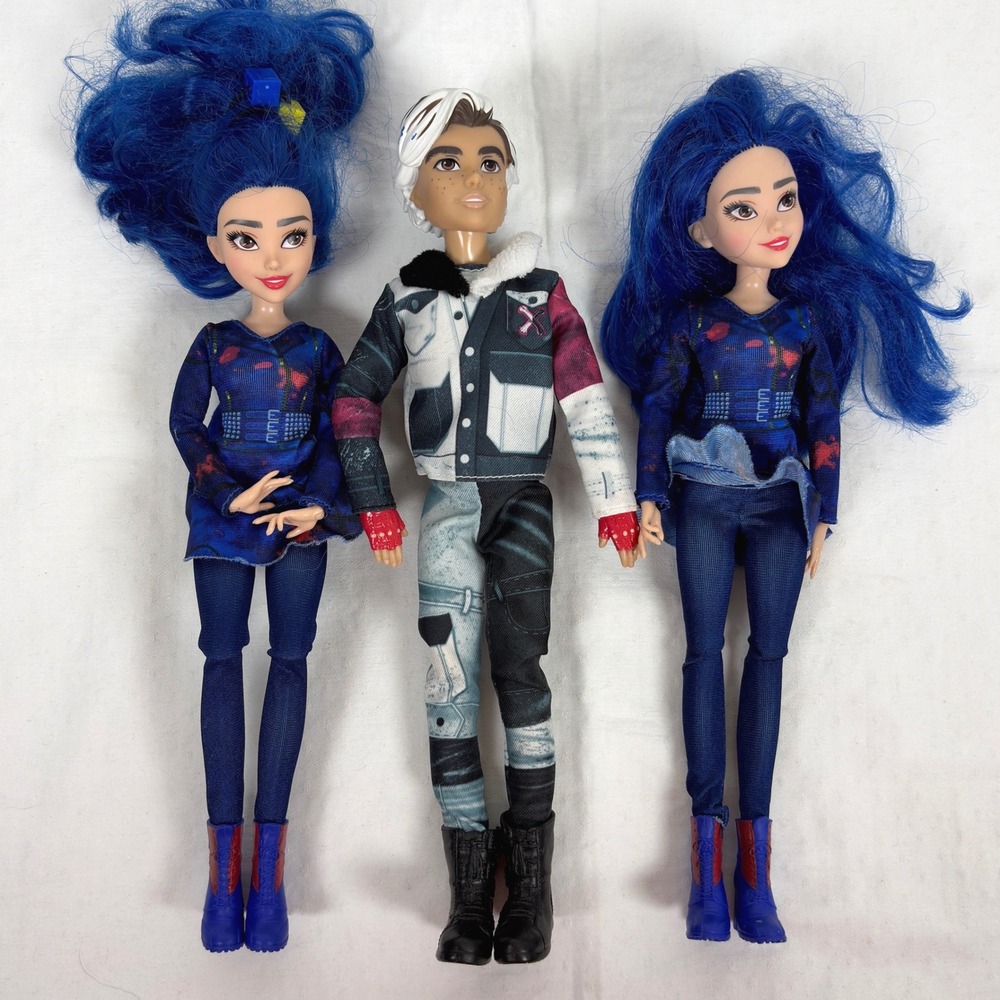 Disney Descendants Doll Lot Evie Carlos Hasbro Blue White Hair 3pc Set